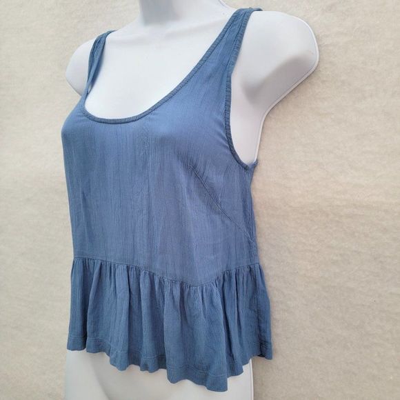 Free People Intimately Free Gauze Ruffle Peplum Tank Top Open Back Blue Flowy XS - Picture 2 of 9